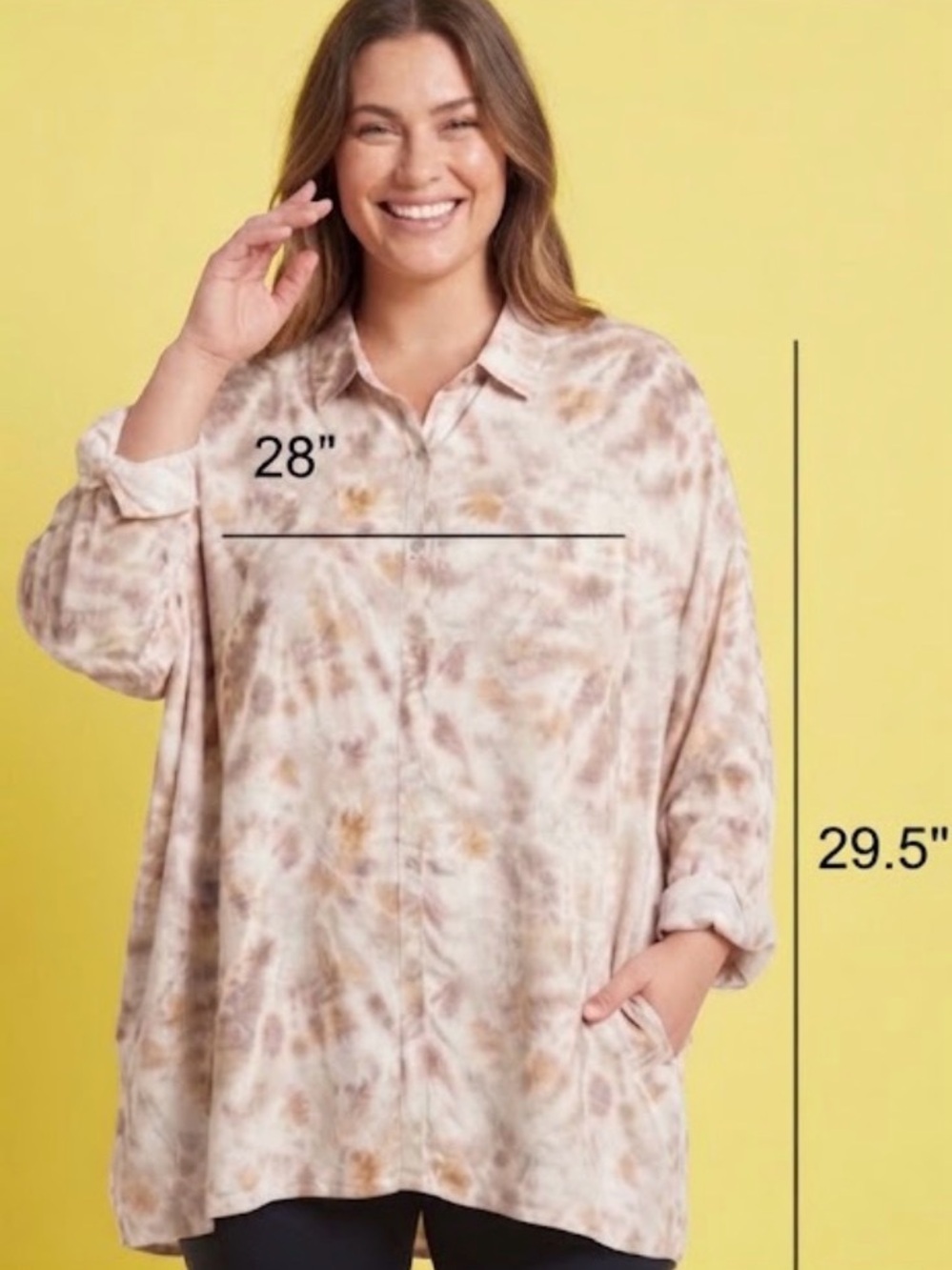 Johnny Was Calme tie -Dye Button Front Oversized Shirt - Neutral Tones Med/Xl